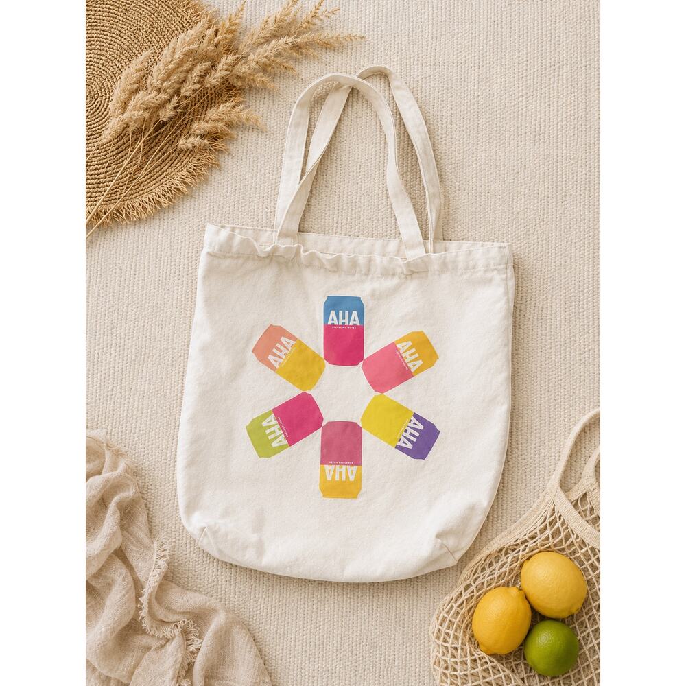 Aha Sparkling Water Canvas Tote Bag Cream | Reusable Cotton Shoulder Bag